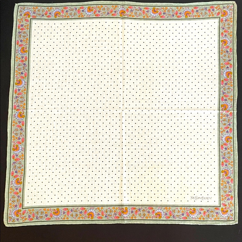 Vintage Yves Saint Laurent Polka Dot & Floral Scarf - Picture 1 of 5
